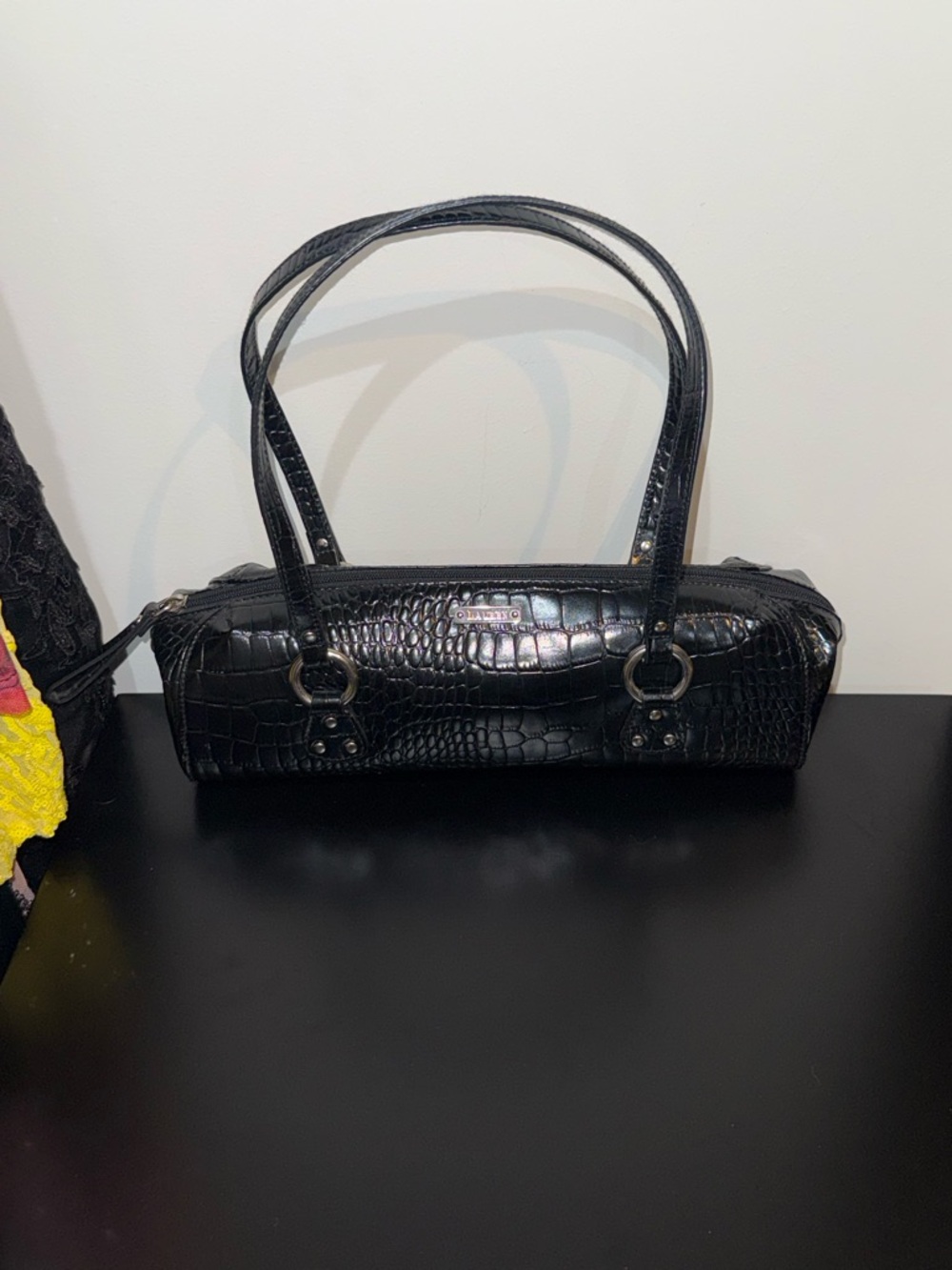 Ralph Lauren Black East West Faux Crocodile Bag